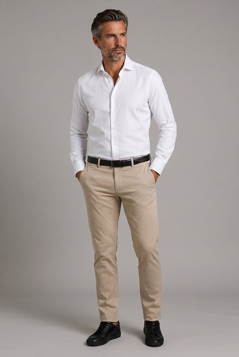 Beyaz Regular Fit Pamuk Cepsiz Uzun İtalyan Yaka Gömlek - 5