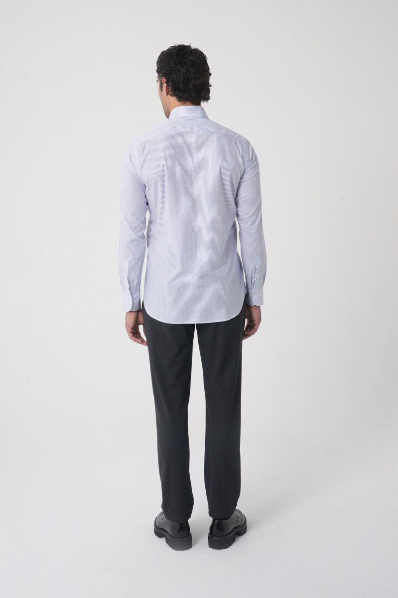 Erkek Regular Fit Uzun Kol İtalyan Yaka Pamuk Mavi Gömlek - 6