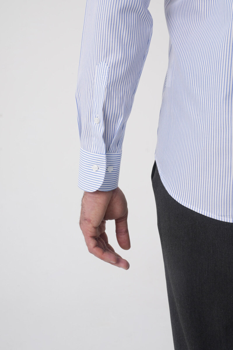 Erkek Regular Fit Uzun Kol İtalyan Yaka Pamuk Mavi Gömlek - 7