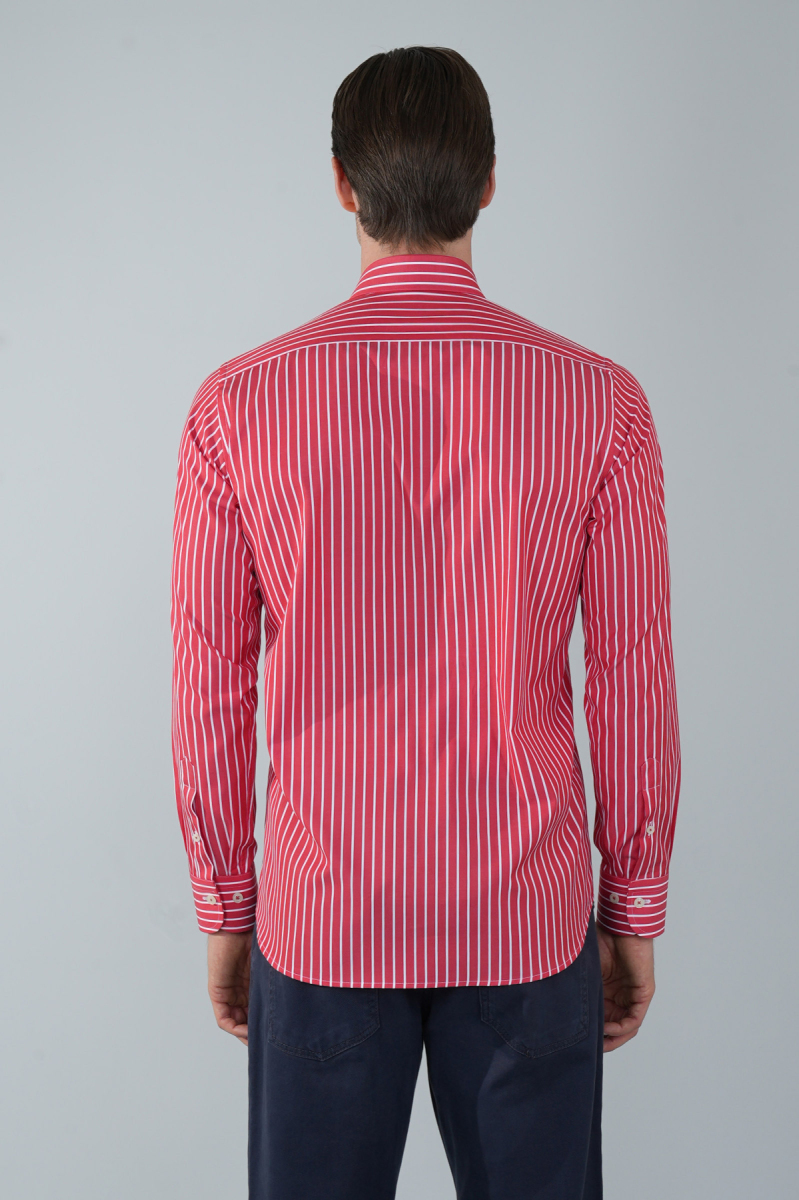 Uzun Kol İtalyan Yaka Cepsiz Kırmızı Pamuk Erkek Gömlek - 2