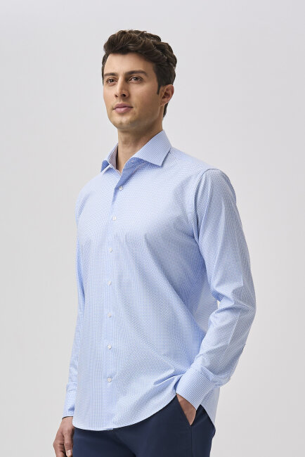 Bisse Studio Uzun Kollu Regular Fit İtalyan Yaka Cepsiz Erkek Gömlek Mavi - 4