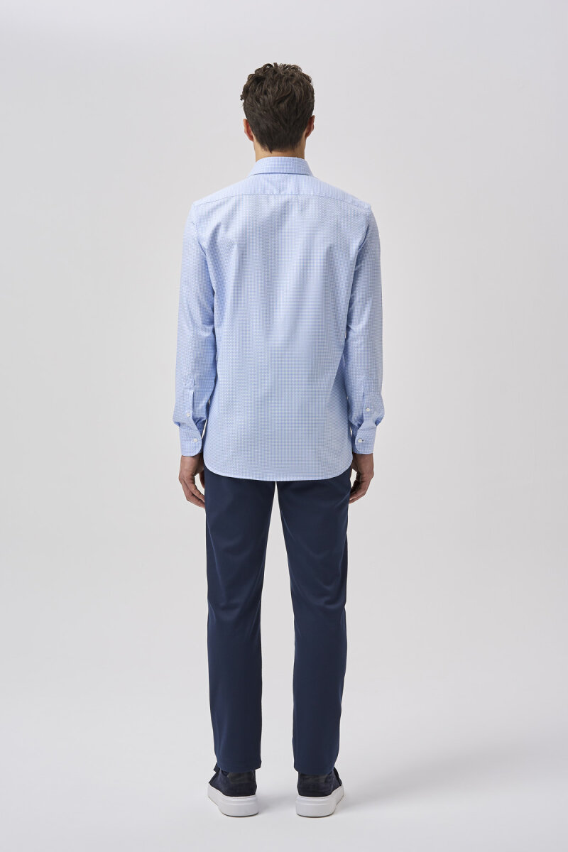 Bisse Studio Uzun Kollu Regular Fit İtalyan Yaka Cepsiz Erkek Gömlek Mavi - 3