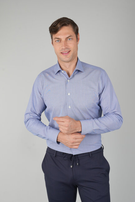 Uzun Kol İtalyan Yaka Lacivert Erkek Klasik Gömlek