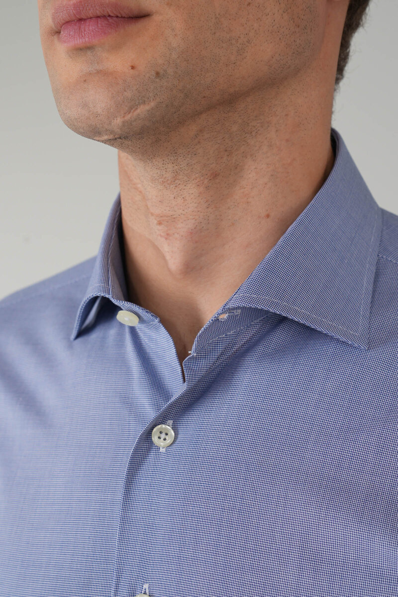 Uzun Kol İtalyan Yaka Lacivert Erkek Klasik Gömlek - 3