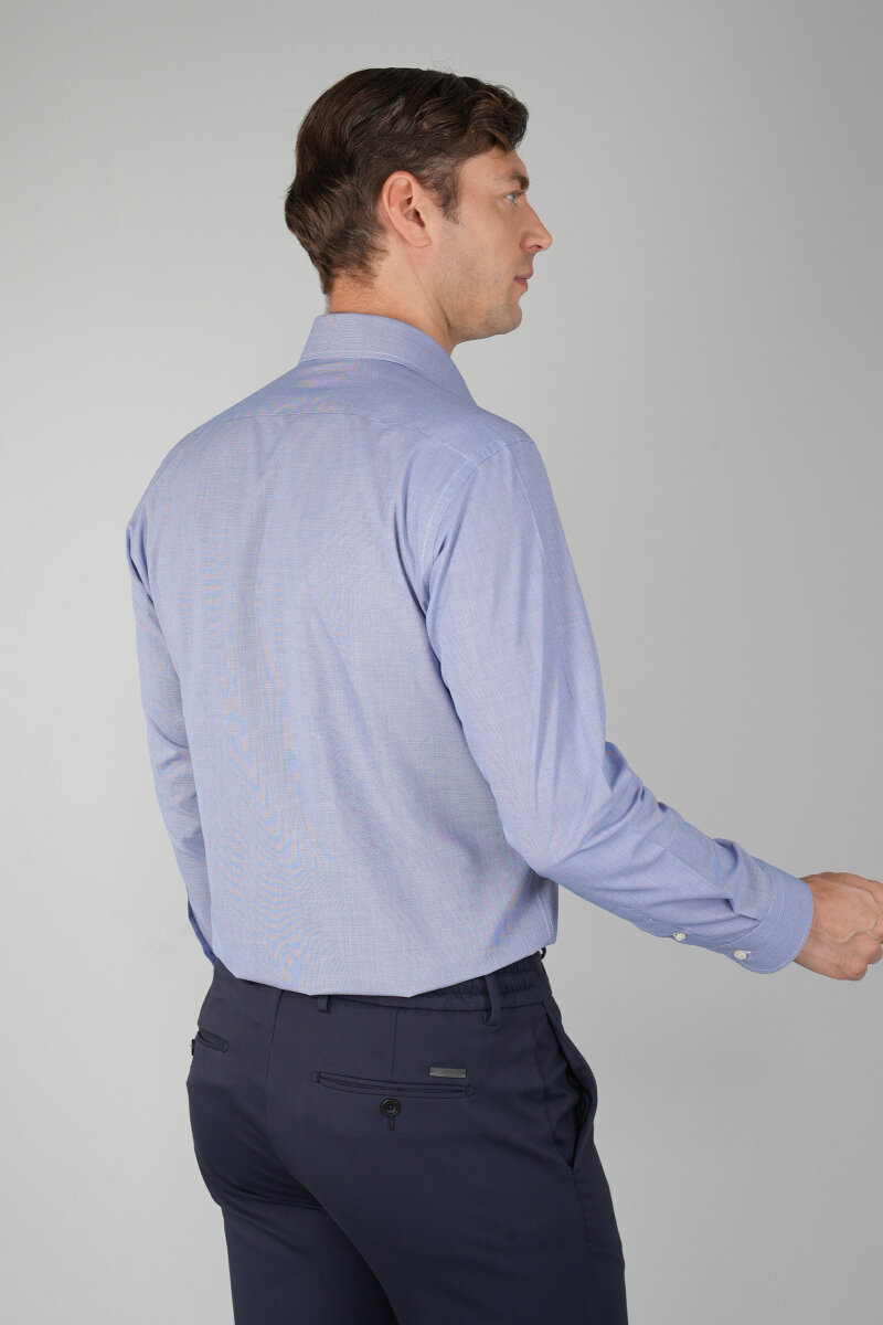 Uzun Kol İtalyan Yaka Lacivert Erkek Klasik Gömlek - 2