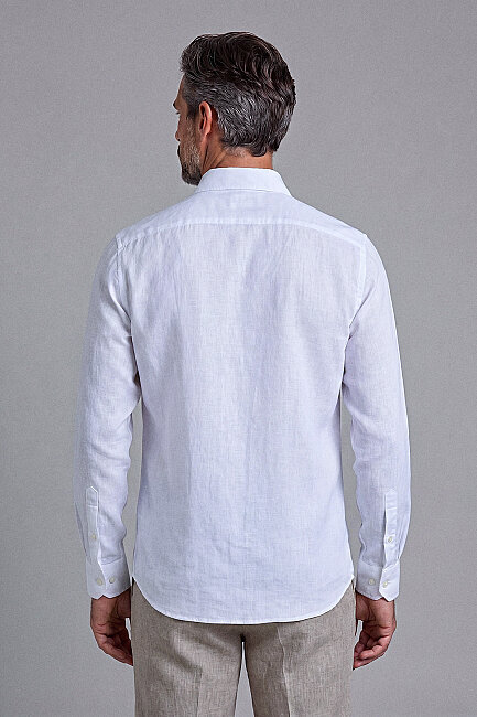 Long Sleeand Linen Shawl Collar Cepsiz Shirt White (1)