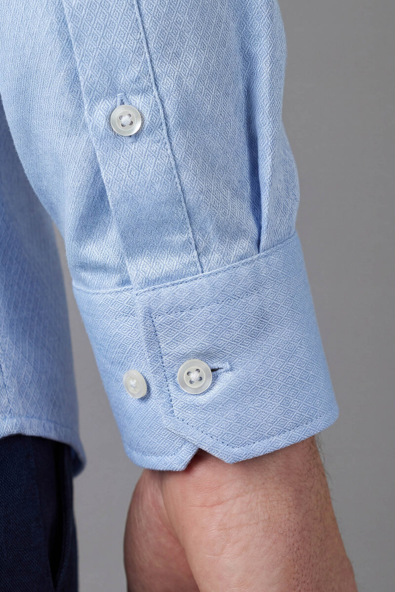 Erkek Regular Fit Uzun Kol Keten Paşa Yaka Cepsiz Lacivert Gömlek - 5