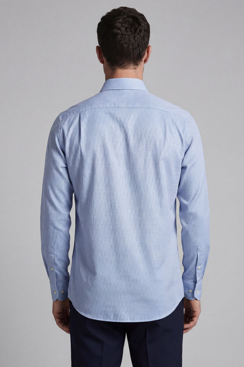 Erkek Regular Fit Uzun Kol Keten Paşa Yaka Cepsiz Lacivert Gömlek - 2