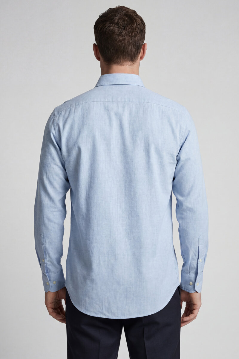 Regular Fit Uzun Kol Keten Paşa Yaka Gri Erkek Gömlek - 2