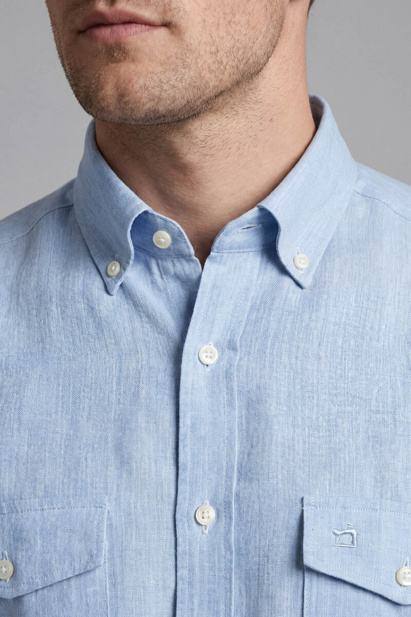 Regular Fit Uzun Kol Keten Paşa Yaka Gri Erkek Gömlek - 3