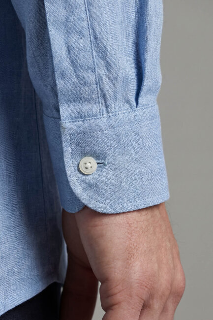 Regular Fit Uzun Kol Keten Paşa Yaka Gri Erkek Gömlek - 4