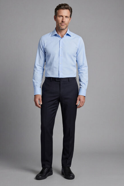 Uzun Kol Klasik B Yaka Cepsiz Açık Mavi - 4