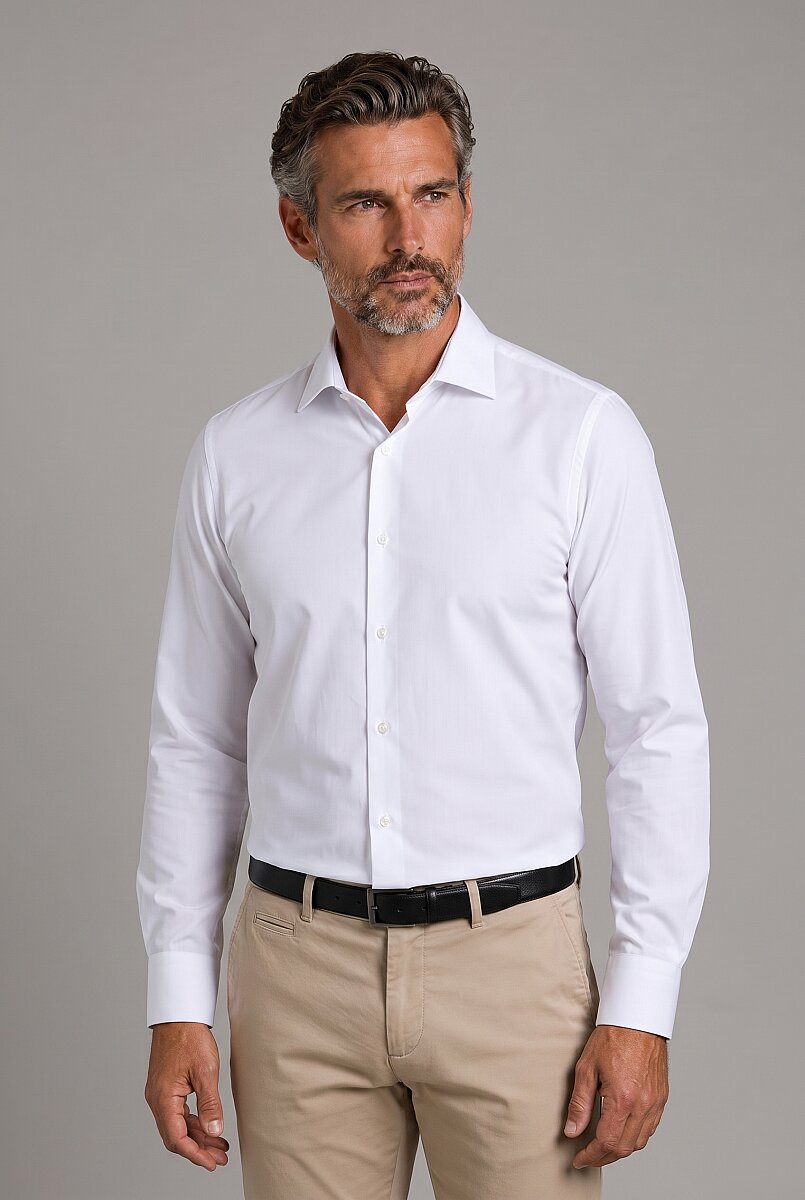 Beyaz Regular Fit Cepsiz Klasik Uzun Yaka Gömlek