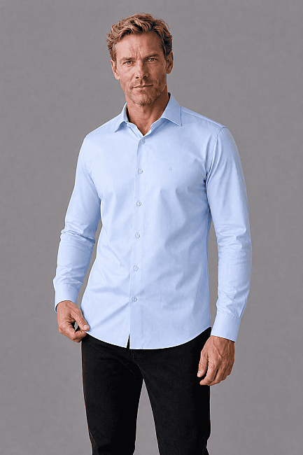 Açık Mavi Regular Fit Cepsiz Klasik Uzun Yaka Gömlek