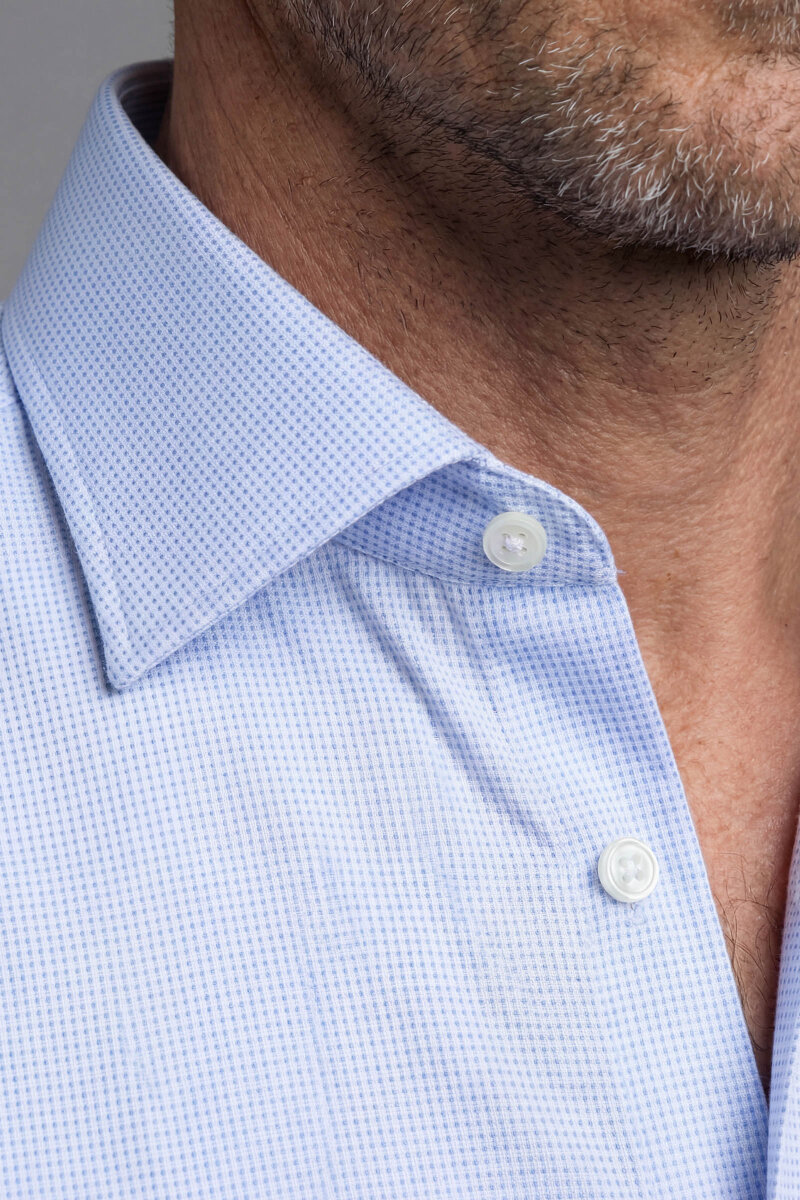 Mavi Uzun Kol Klasik Yaka Cepsiz Erkek Gömlek   - 3