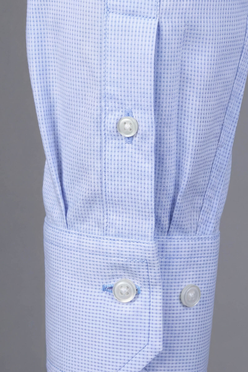 Mavi Uzun Kol Klasik Yaka Cepsiz Erkek Gömlek   - 5