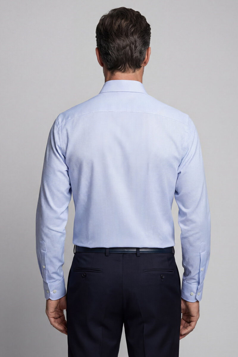 Mavi Uzun Kol Klasik Yaka Cepsiz Erkek Gömlek   - 4