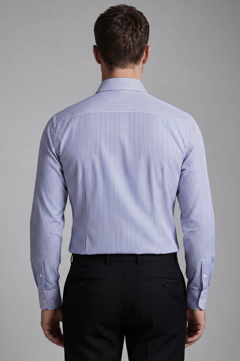 Regular Fit Uzun Kol D Yaka Cepsiz Pamuk Mavi Erkek Gömlek - 2