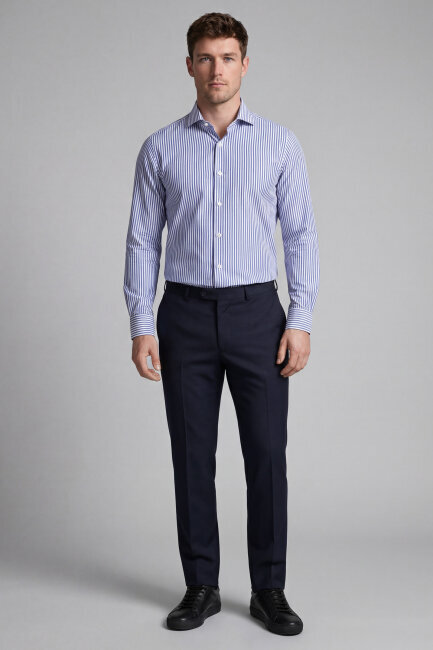 Regular Fit Uzun Kol D Yaka Cepsiz Pamuk Mavi Erkek Gömlek - 5