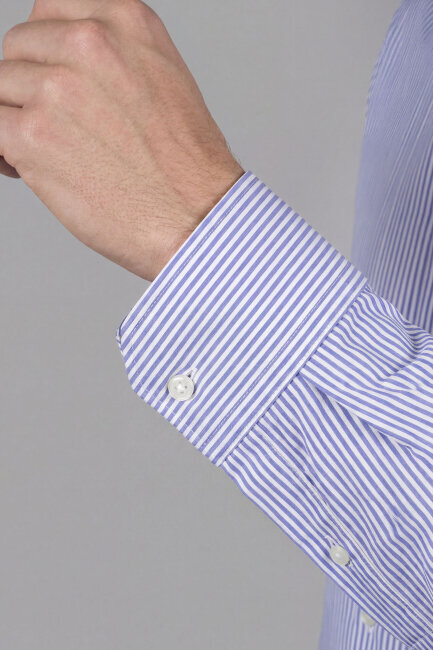 Regular Fit Uzun Kol D Yaka Cepsiz Pamuk Mavi Erkek Gömlek - 4