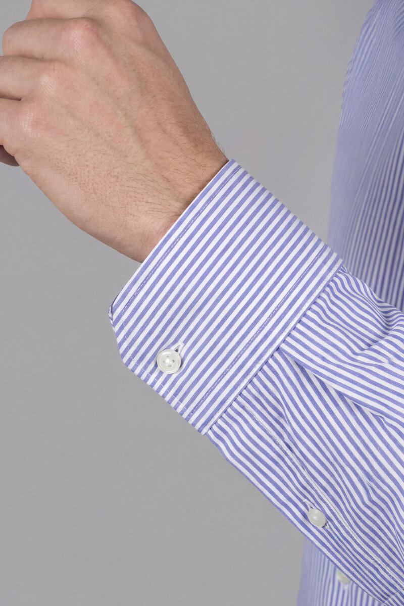 Regular Fit Uzun Kol D Yaka Cepsiz Pamuk Mavi Erkek Gömlek - 4