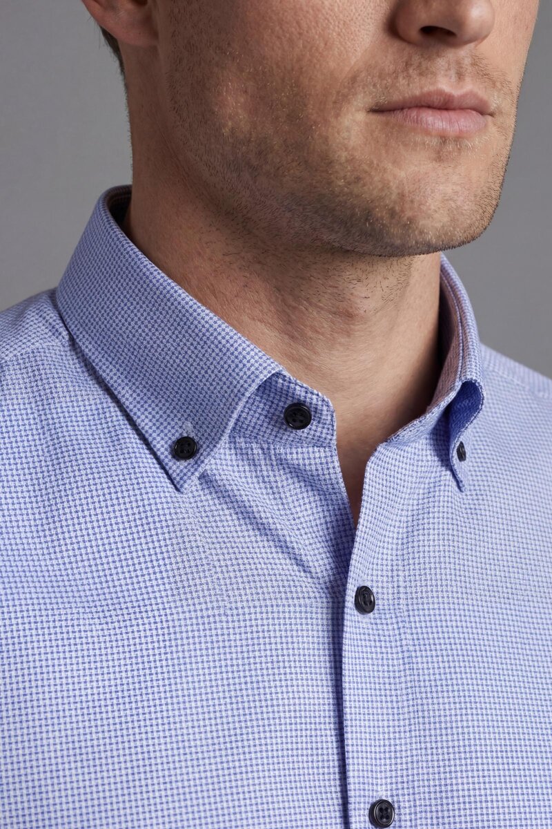 Regular Fit Uzun Kol İtalyan Yaka Cepsiz Pamuk Mavi Erkek Gömlek - 3