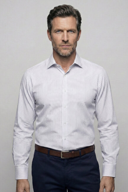 Uzun Kollu Regular Fit Klasik B Yaka Tek Cep Erkek Gri Gömlek - 1