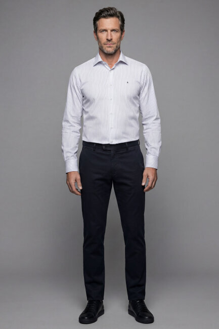 Uzun Kollu Regular Fit Klasik B Yaka Tek Cep Erkek Gri Gömlek - 5