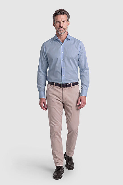 Açık Mavi Non Iron İnce Çizgili Regular Fit Uzun Kollu Erkek Gömlek (4)