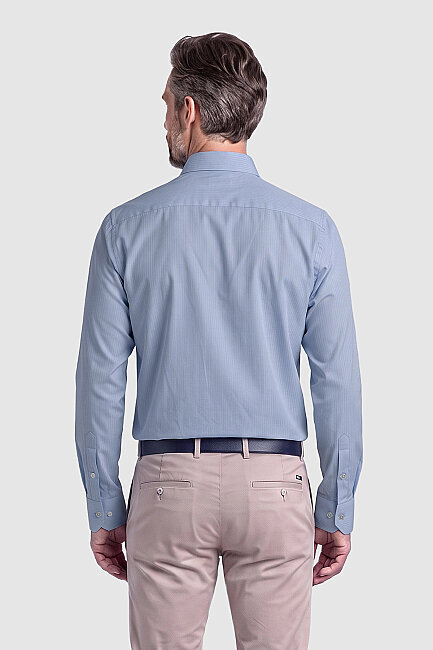 Açık Mavi Non Iron İnce Çizgili Regular Fit Uzun Kollu Erkek Gömlek (1)