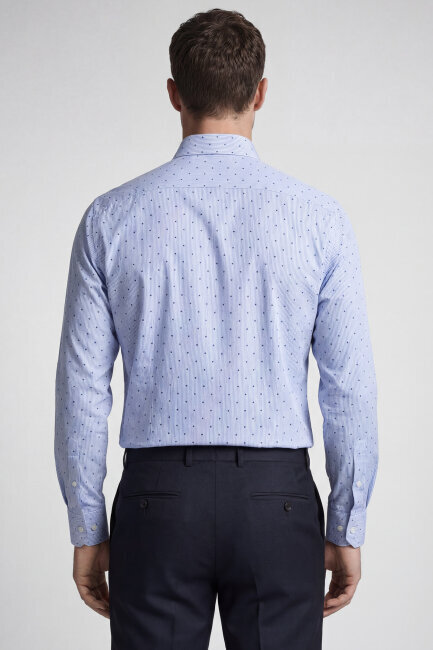 Erkek Regular Fit Uzun Kol Cepsiz Pamuk Mavi Gömlek (1)