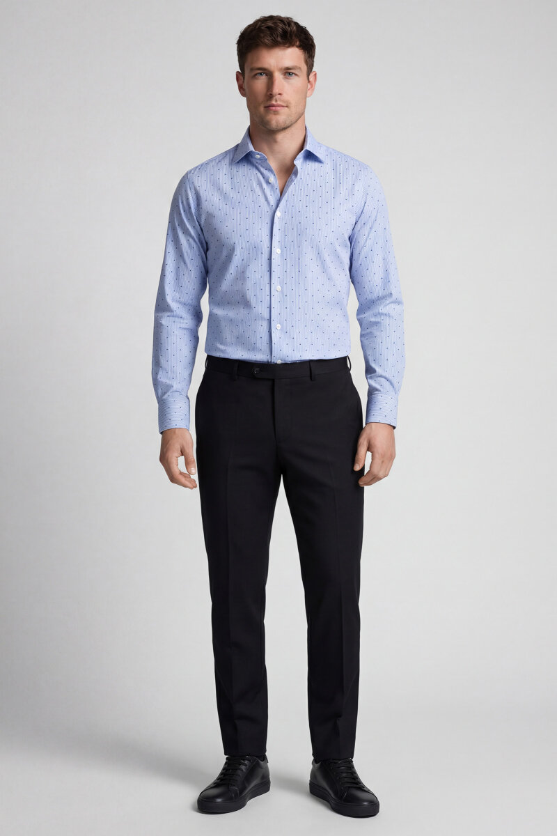 Erkek Regular Fit Uzun Kol Cepsiz Pamuk Mavi Gömlek - 5