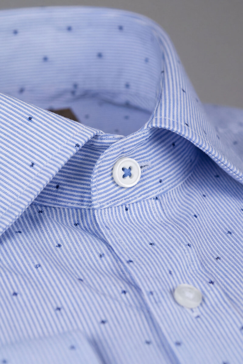 Erkek Regular Fit Uzun Kol Cepsiz Pamuk Mavi Gömlek - 3