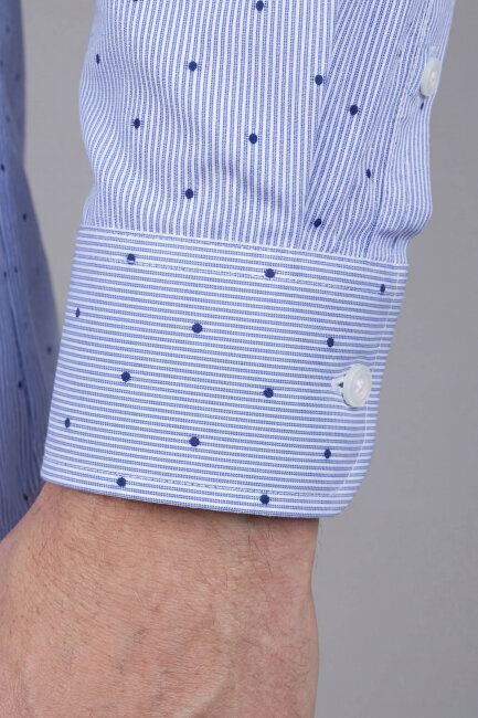 Erkek Regular Fit Uzun Kol Cepsiz Pamuk Mavi Gömlek - 4