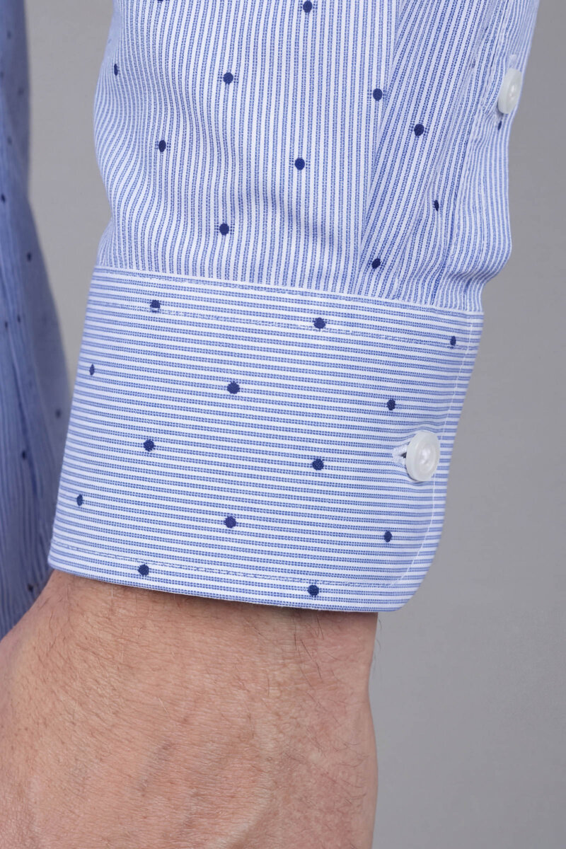 Erkek Regular Fit Uzun Kol Cepsiz Pamuk Mavi Gömlek - 4