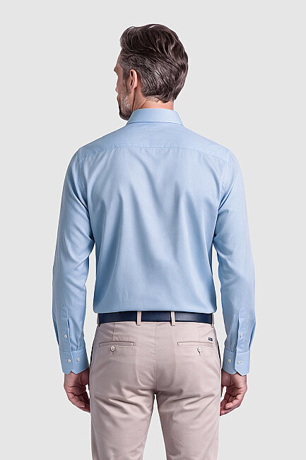 Mavi Non Iron Mikro Desenli Regular Fit Uzun Kollu Gömlek (1)