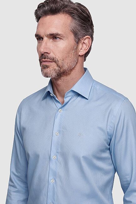 Mavi Non Iron Mikro Desenli Regular Fit Uzun Kollu Gömlek (0)