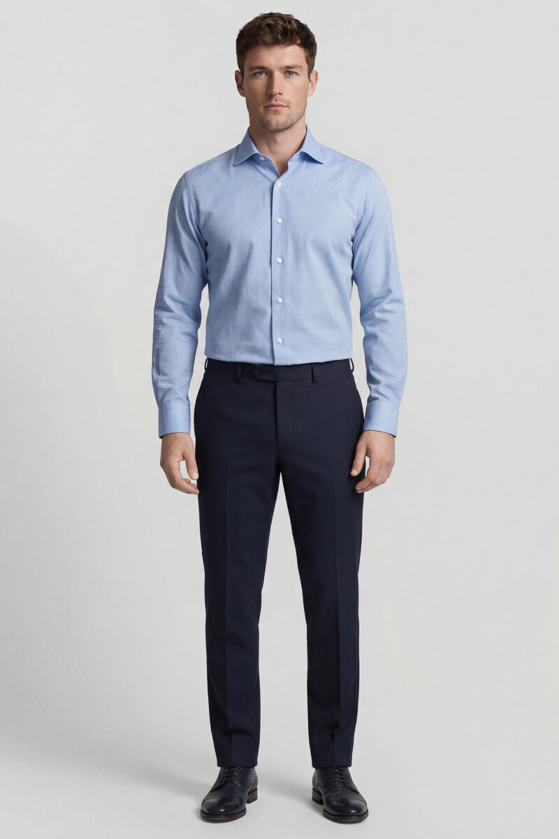 Regular Fit Uzun Kol Cepsiz Pamuk Mavi Erkek Gömlek - 5