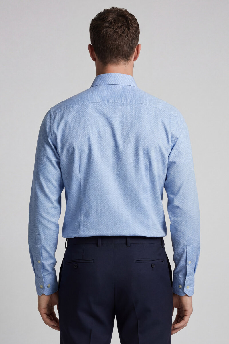 Regular Fit Uzun Kol Cepsiz Pamuk Mavi Erkek Gömlek - 2