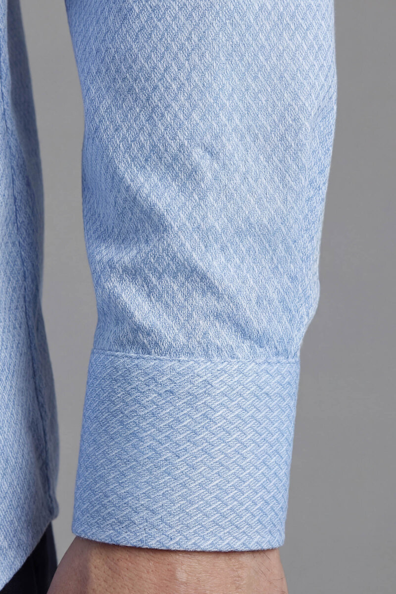 Regular Fit Uzun Kol Cepsiz Pamuk Mavi Erkek Gömlek - 3