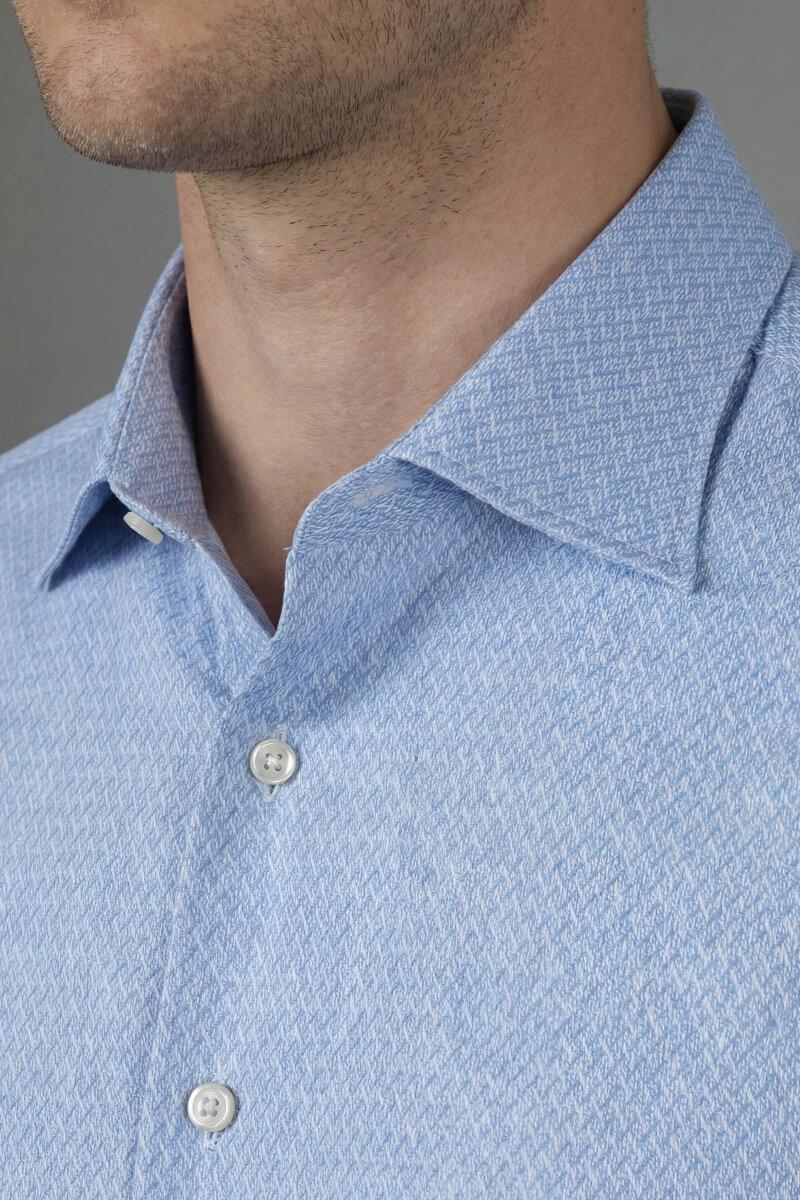 Regular Fit Uzun Kol Cepsiz Pamuk Mavi Erkek Gömlek - 4