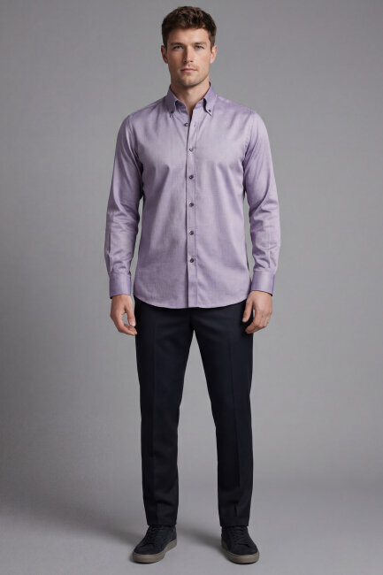 Regular Fit Uzun Kol Paşa Klasik Cepsiz Pamuk Bordo Erkek Gömlek - 5