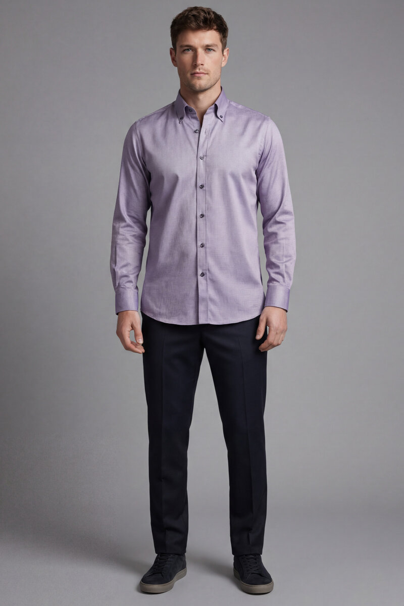 Regular Fit Uzun Kol Paşa Klasik Cepsiz Pamuk Bordo Erkek Gömlek - 5