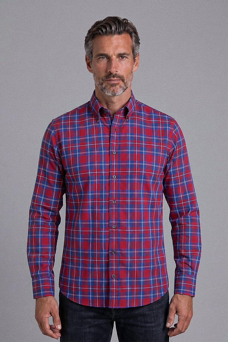 Kırmızı Regular Fit Cepsiz Uzun Yaka Gömlek - 1