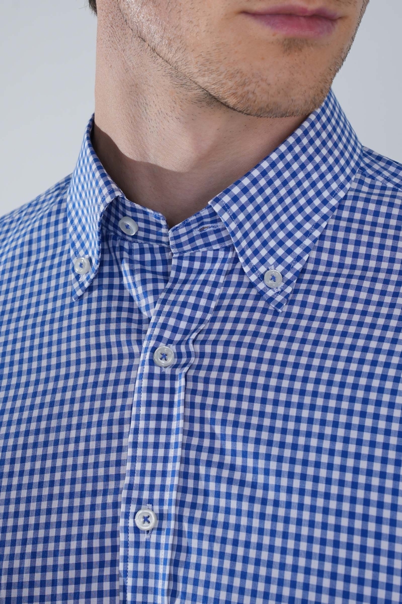 Regular Fit Uzun Kollu Mavi Pamuk Erkek Gömlek - 3