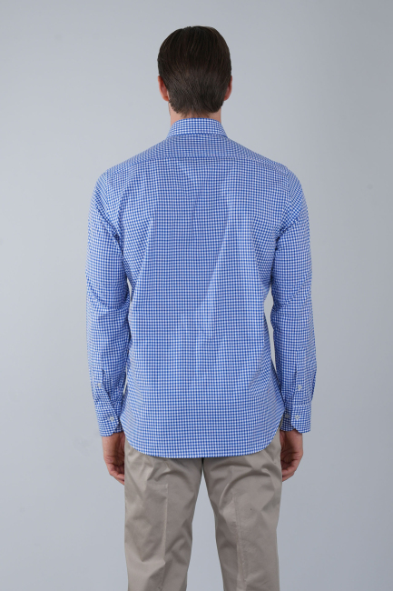 Regular Fit Uzun Kollu Mavi Pamuk Erkek Gömlek - 2