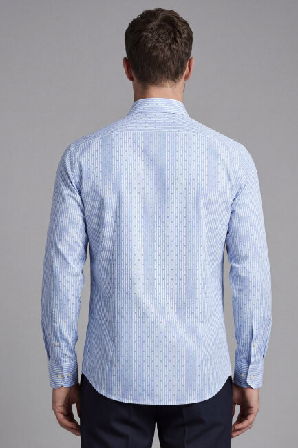 Regular Fit Erkek Uzun Kol Cepsiz Pamuk Mavi Gömlek - 2