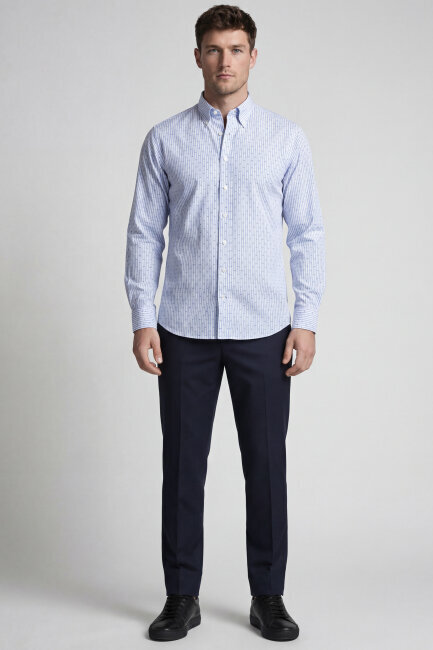 Regular Fit Erkek Uzun Kol Cepsiz Pamuk Mavi Gömlek - 5