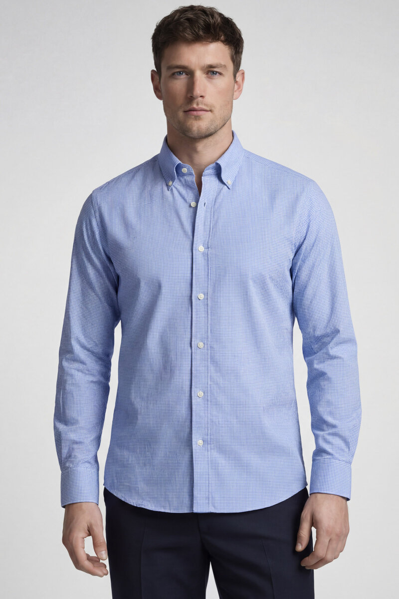 Erkek Regular Fit Uzun Kol Cepsiz Pamuk Mavi Gömlek