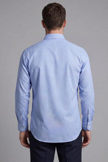 Erkek Regular Fit Uzun Kol Cepsiz Pamuk Mavi Gömlek - 2